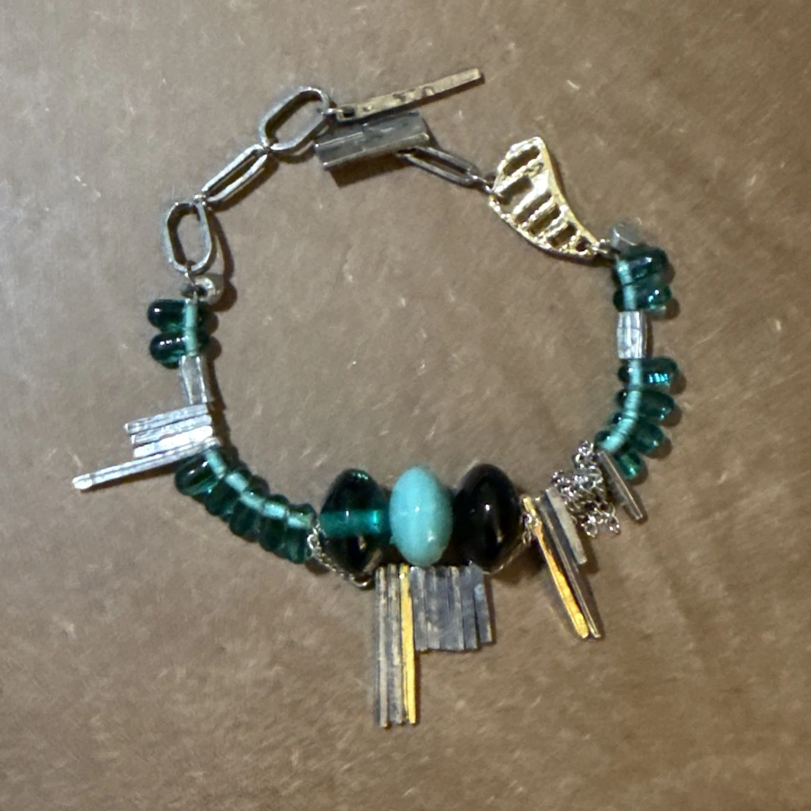 Anna Marie Chagnon Modernist Bracelet Blue Abstract Handmade Metal Jewelry