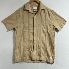 Scotch  Soda Shirt Mens M Tan Linen Blend Short Sleeve Button Up Pintuck Casual