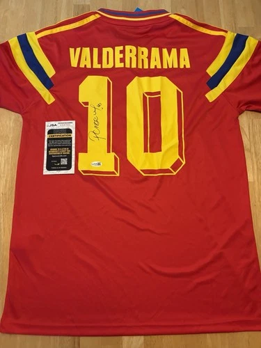Pibe Carlos Valderrama Signed Autographed Colombia Soccer Jersey. JSA Coa. Rare