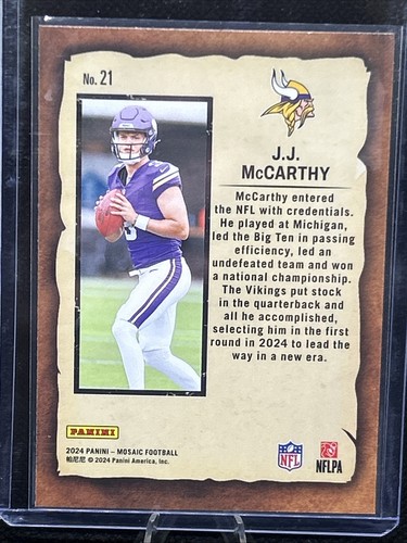 2024 Panini Mosaic - Notoriety J.J. McCarthy #21 (RC) - Picture 2 of 2