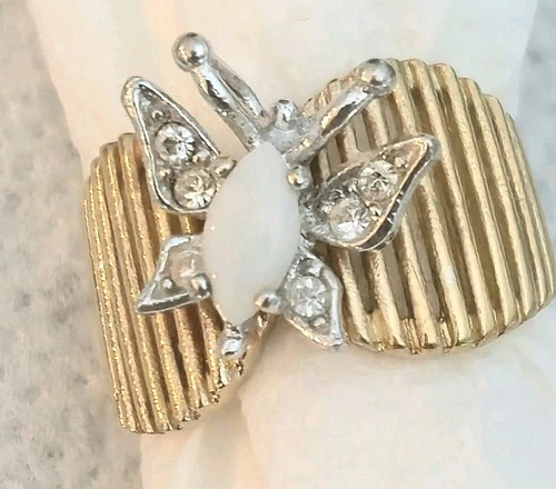 VINTAGE  STERLING  SILVER VERMEIL RHINESTONE BUTTERFLY RING SIZE 8