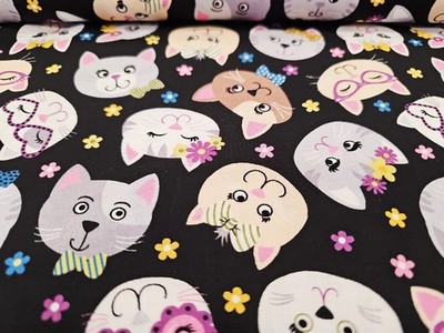 Bow Wow Meow Cotton Fabric  Kitty Cat Freckle And Lolli Dapper Dress By the Yard