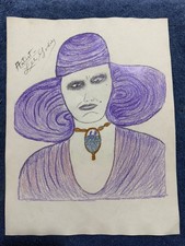 Lee Godie - painting drawing 12.5 x 9.8 in  on old paper signed stamped