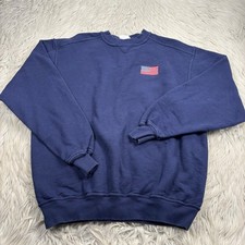 Vintage Jerzees Unisex Adult L Navy Embroidered American Flag Crew Sweatshirt
