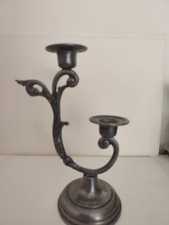 Rare Bougeoir ancien en Etain  a deux branches fait main signé Jean Goardére