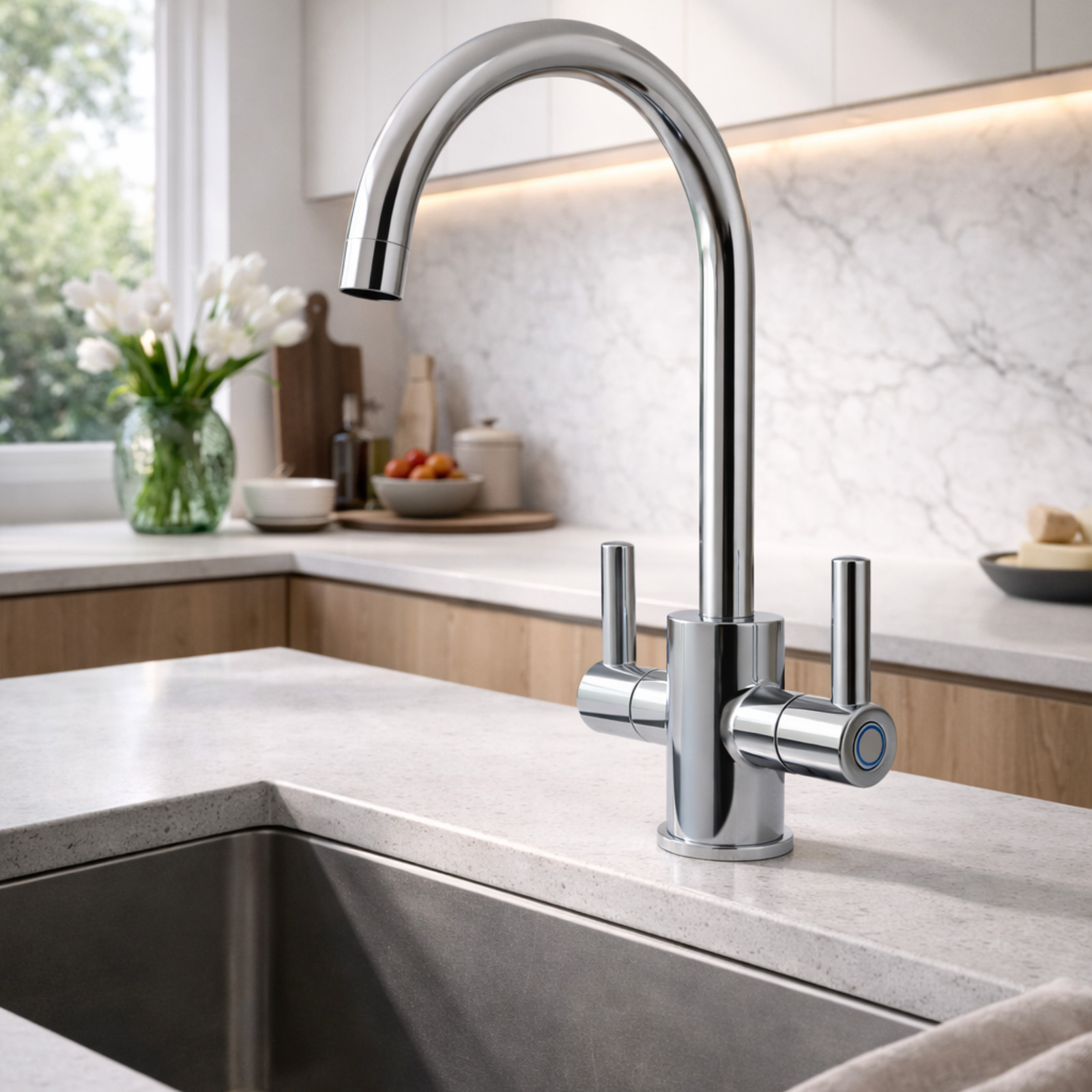 Clever Pica Dual Handle Chrome Kitchen Mixer Tap Modern Design