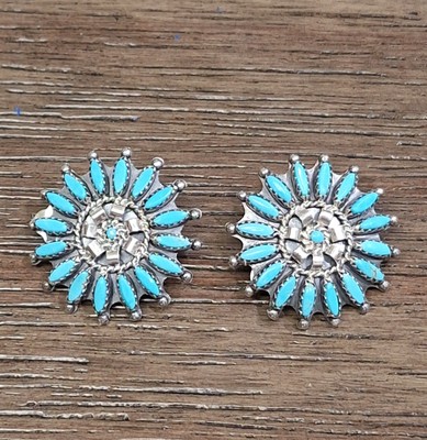 Navajo Sterling Silver Turquoise Needle Blossom Native American Earrings N R Nez