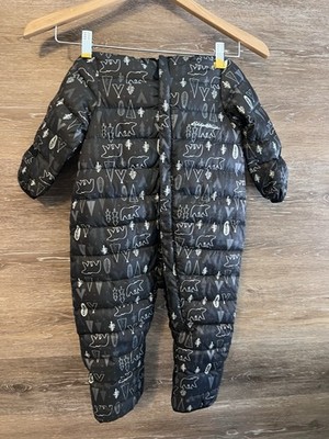 Eddie Bauer Baby Bunting Snow Suit 6-12  Black Fleece Full Zip Hooded Sherpa Boy
