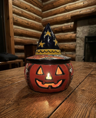 NWT - Large- Talavera Pumpkin Jack O Lantern Blue Orange Pottery Studio/ Ceramic