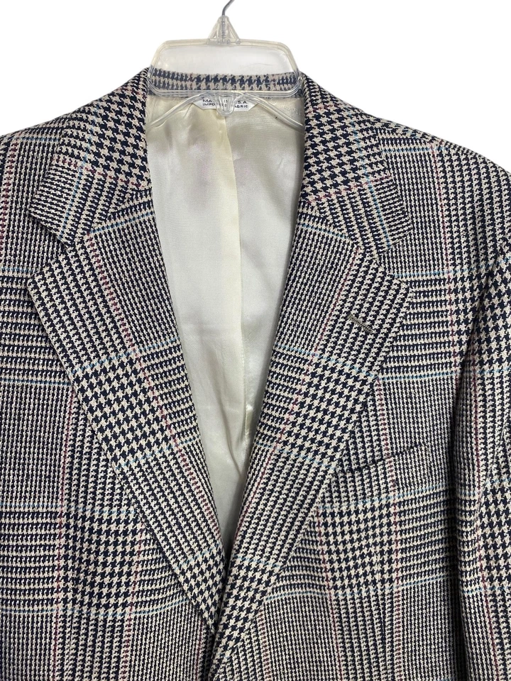 Blazer Vintage Polo Rallph Lauren Pata de Gallo Negro/Blanco/Rojo Seda Para Hombres 42R De Colección Foto 2 de 4