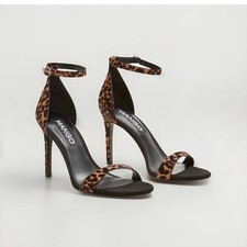 MANGO Leopard Print Calf Hair Stiletto Heels Ankle Strap Sandals Size 8