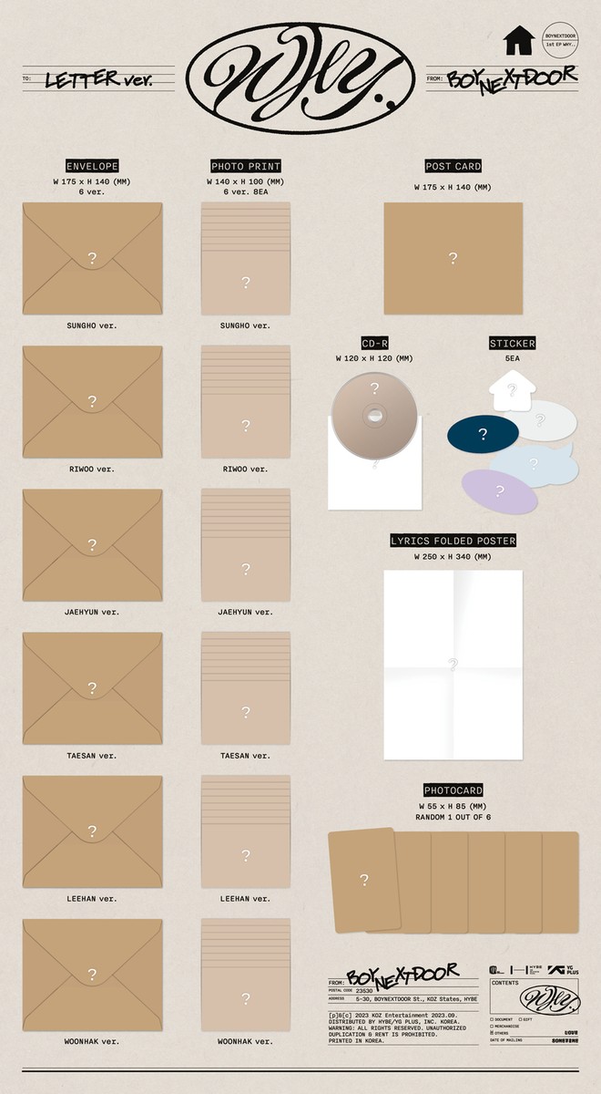 新品未開封　BOYNEXTDOOR アルバム WHY Letter 6形態 WHY.. [LETTER ver.][6形態セット][CD] - BOYNEXTDOOR
