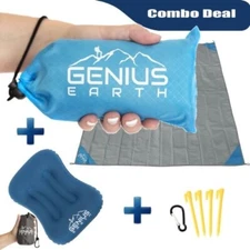 Pocket Blanket / Inflatable Pillow Set. Great for Picnic Time, Beach, Travel,...