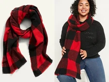 NWT Old Navy Flannel Blanket Scarf Wrap Shawl Tartan Pashmina Red Buffalo Plaid