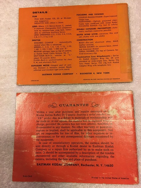 Pair Original Kodak Retina IIIc & IV 3c 4 Instruction Manuals Camera
