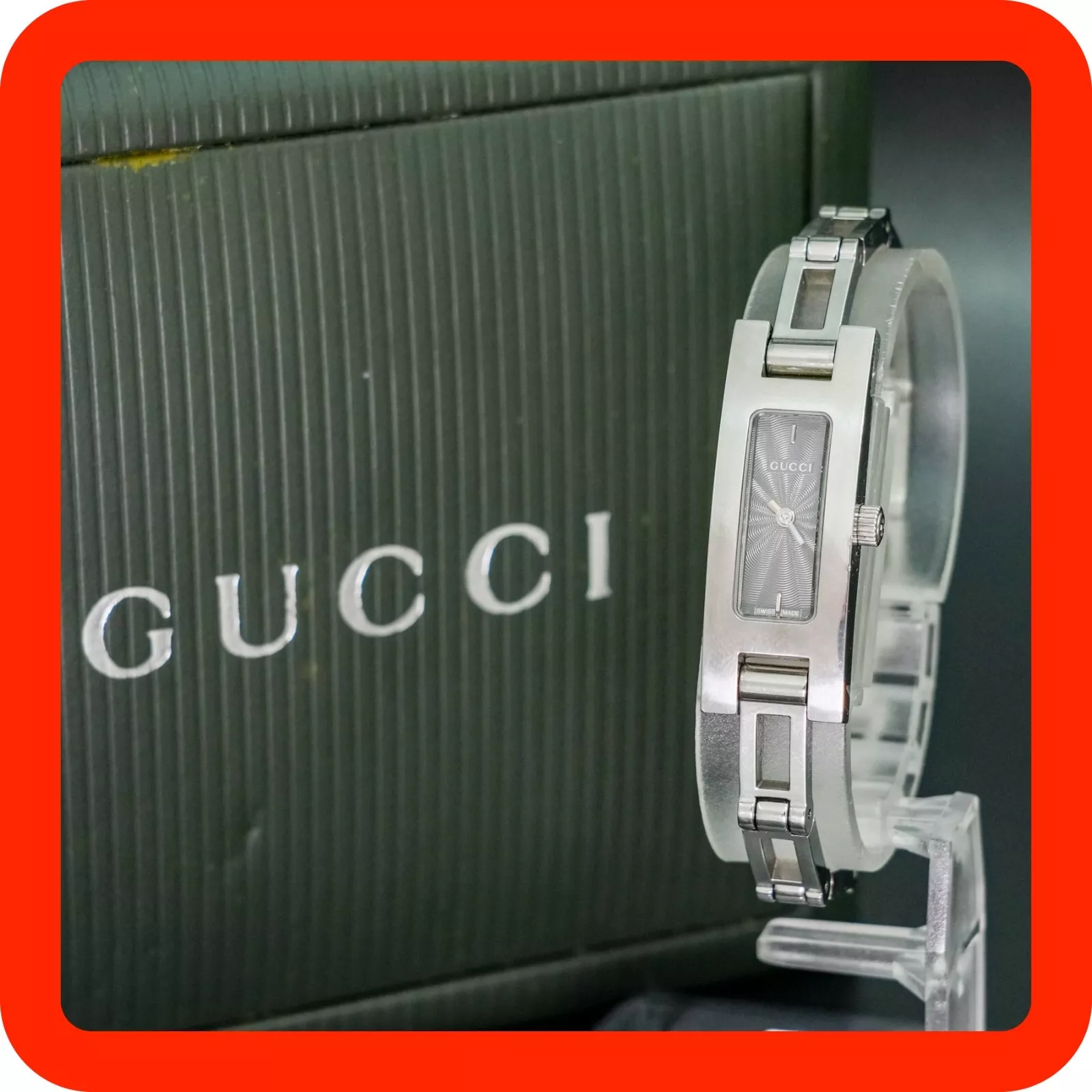 [BOITE N MINT] GUCCI 3900L cadran argenté vintage forme réservoir montre à quartz pour femme