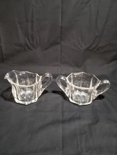 Cream and Sugar Bowl Set Clear Six Panel Glass 
