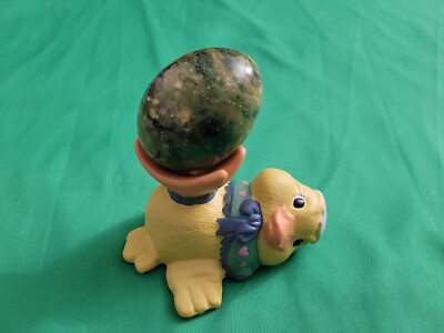 Easter D Green Marbled Porcelain Egg & Baby Chick Stand Decor Gift Cute Lot of 2