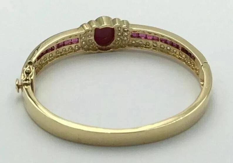 9CT Oval Cut Lab Created Ruby Red 14K Yellow Gold Plated Women's Bangle Bracelet - Image 2 of 4