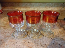 3 Indiana Glass Royal Crown Ruby Red  Small Thumbprint Goblets  4 3/8" High EUC