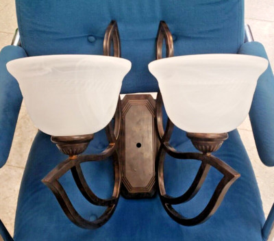 2 Light bronze with ALBASTER Glass shade Vanity Wall SCONE 16 1/2''H x17''w (ora2)