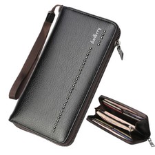 Man's Leather Clutch Bag Large Capacity Zip Wallet Credit Card Holder Purse Gift
