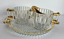 VINTAGE 1960's Jeanette Glass Gold Rimmed Creamer & Sugar Set w/ Tray EUC