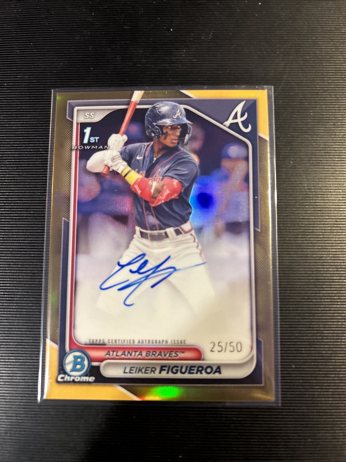 LEIKER FIGUEROA 2024 BOWMAN CHROME 1ST PROSPECT GOLD REFR AUTO #/50 BRAVES #LF