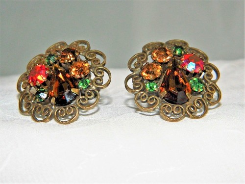 ** WEISS EAR CLIPS RHINESTONE Pair SIGNED ** - Picture 3 of 6