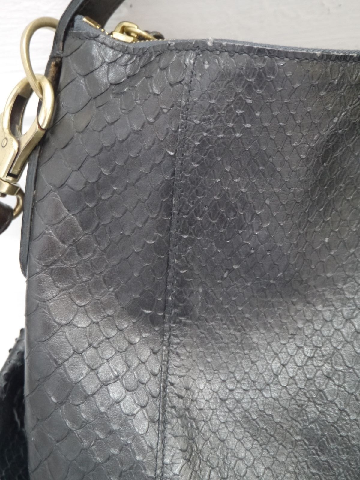 IL BISONTE dark brown black python skin handbag h… - image 4