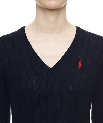 Genuine Polo Ralph Lauren Womens Cable Knit V Neck Sweater - Navy