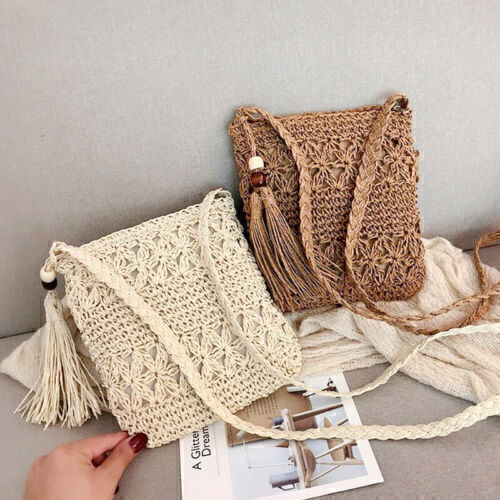 Fecialy Straw Crossbody Bag For Women – Handwoven Raffia Beach Bag With Pearls | Summer Shoulder Bag For Travel & Vacation