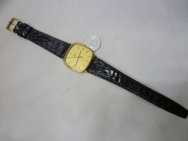 Longines Quartz Gold Dial Black Leather Belt Analog Men s Watch eBay