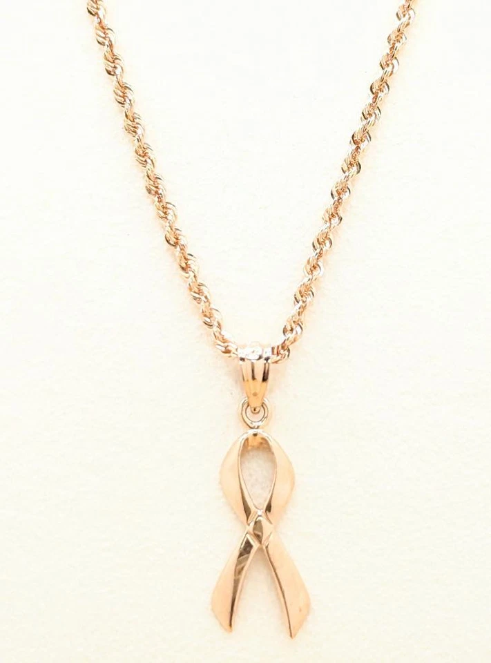 Collar Colgante Cinta Concienciación Cáncer de Mama Rosa 16" 14K Oro Rosa 4.6g Foto 4 de 4