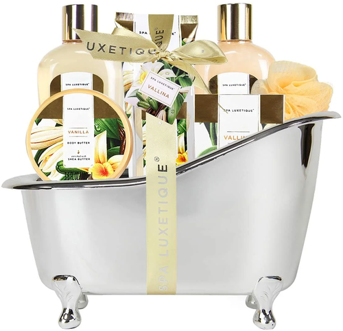 Spa Gift Basket for Women - 9pc Vanilla Bath Set, Perfect for Mom Gifts