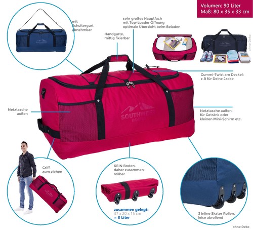 Trolley Reisetasche Southwest Light Weight XXL 80 cm 90 L faltbar 30361 Auswahl - Bild 7 von 48