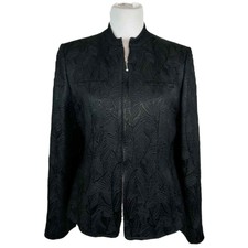 Hobbs Marilyn Anselm Black Textured Jacquard Zip Front Jacket Women’s Size 10