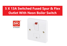 MK Logic 13A Switched Fused Spur & Flex Outlet With Neon Boiler Switch 5 packs