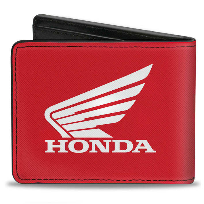 Honda Motorcycle Logo Red Vegan Leather Men's Bi-Fold Wallet