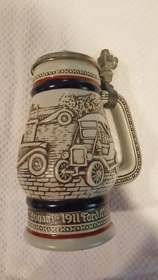 Stanley Steamer 1927 Bugatti 1911 Ford Model T1979 Avon Auto Beer Stein Lid 