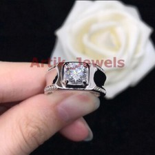 Moissanit Herren-Signetring 925 Sterlingsilber vergoldet wei&szlig; #237