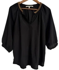 Creative Concepts Large Black Blouse w/ Gold Beaded Neckline and 3/4 Sleeves
