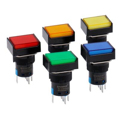 5-Pack LED Push Button Switch Rectangular Cap 16mm SPDT 12V Multi-Color Lights