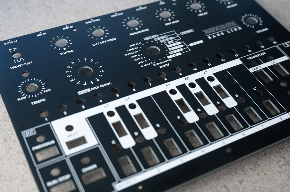 XOXBOX 303 Clone Custom Front Control Panel - Satin Black, White & Silver - Image 1 of 4