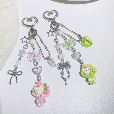 Cute Funny Bow Star Beaded Pendant Keychain Phone Charm Backpack Decoration  _r1