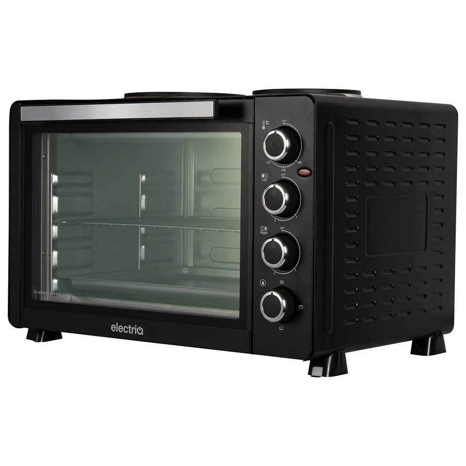 electriQ 45L Mini Oven with Dual Hotplates 1600W, 230°C, Black - Image 3 of 4