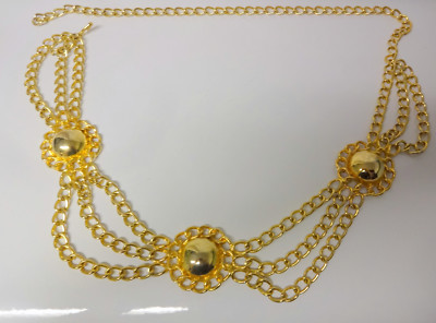 Vtg Unisex Gold Plated Triple Swag Chain Medallion Runway  display picture 1