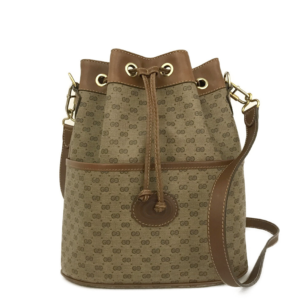 OLD GUCCI  Micro GG Logo PVC Drawstring Shoulder Bag Beige/3AE2157