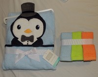 Baby Hooded Towel Penguin Top Hat 6 Washcloths Bath Boy Blue Tuxedo Baby Hooded Towel Penguin Top Hat 6 Washcloths Bath Boy Blue Tuxedo
