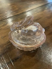 Vintage Pink Glass Bunny Rabbit On  Basket  2" In